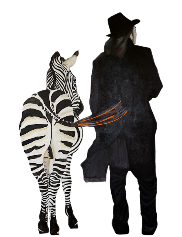 Zebra and figure illustration